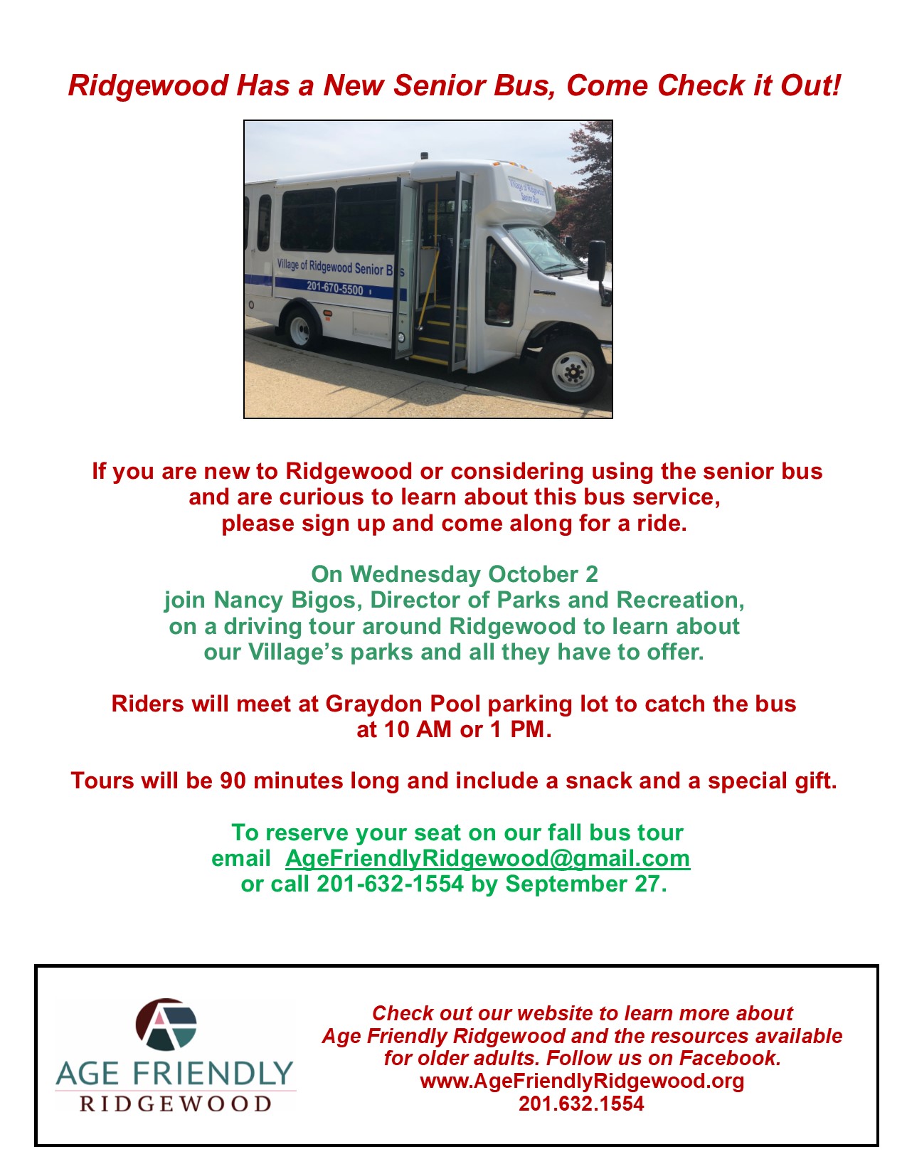 Ridgewood Senior Bus Fall Park Tour Flyer